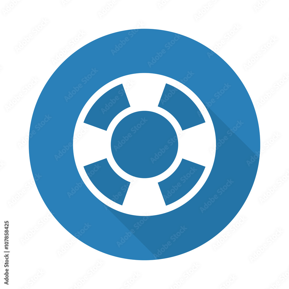Fototapeta premium Flat white Life Buoy web icon with long drop shadow on blue circ