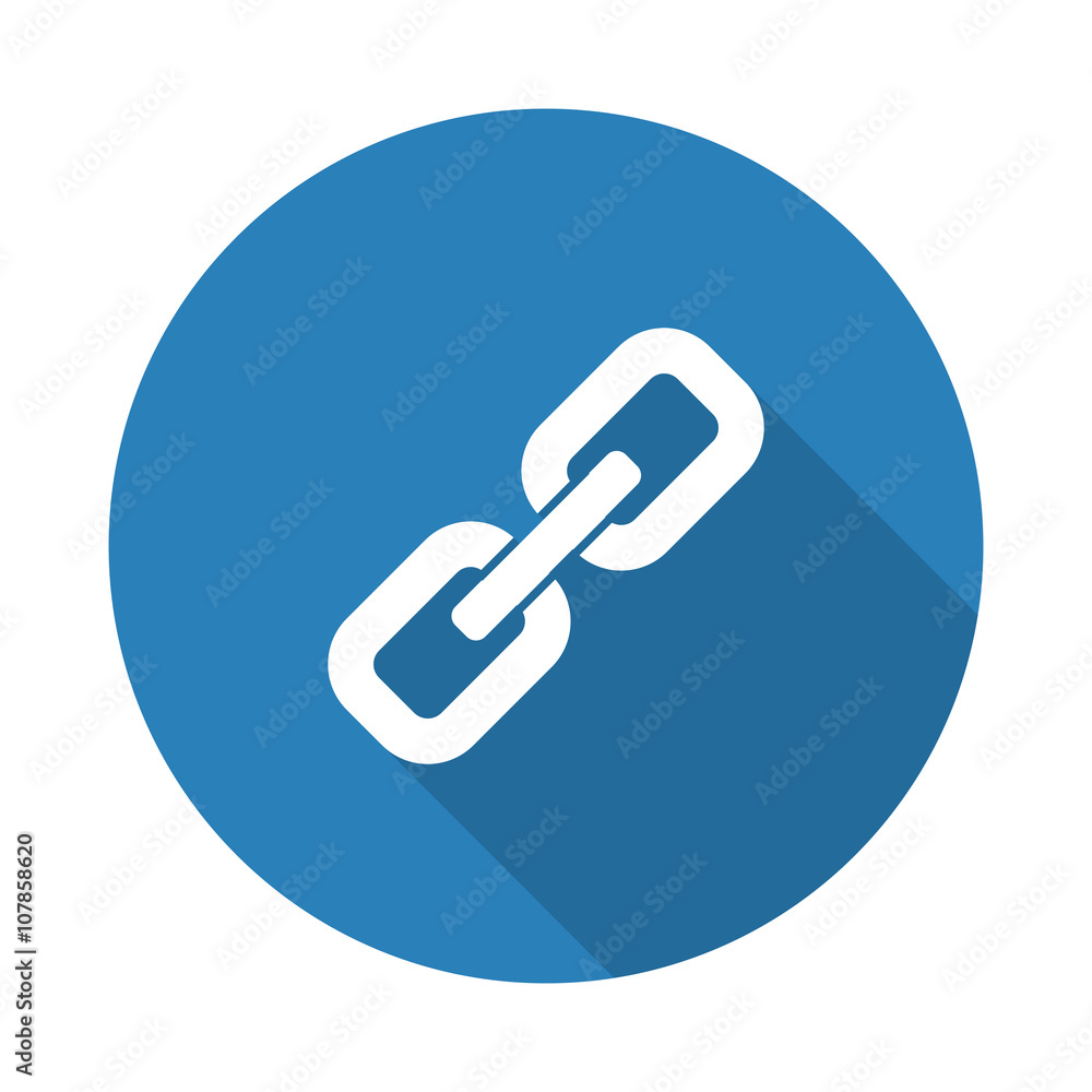 Flat white Links web icon with long drop shadow on blue circle Flat white Links web icon with long drop shadow on blue circle