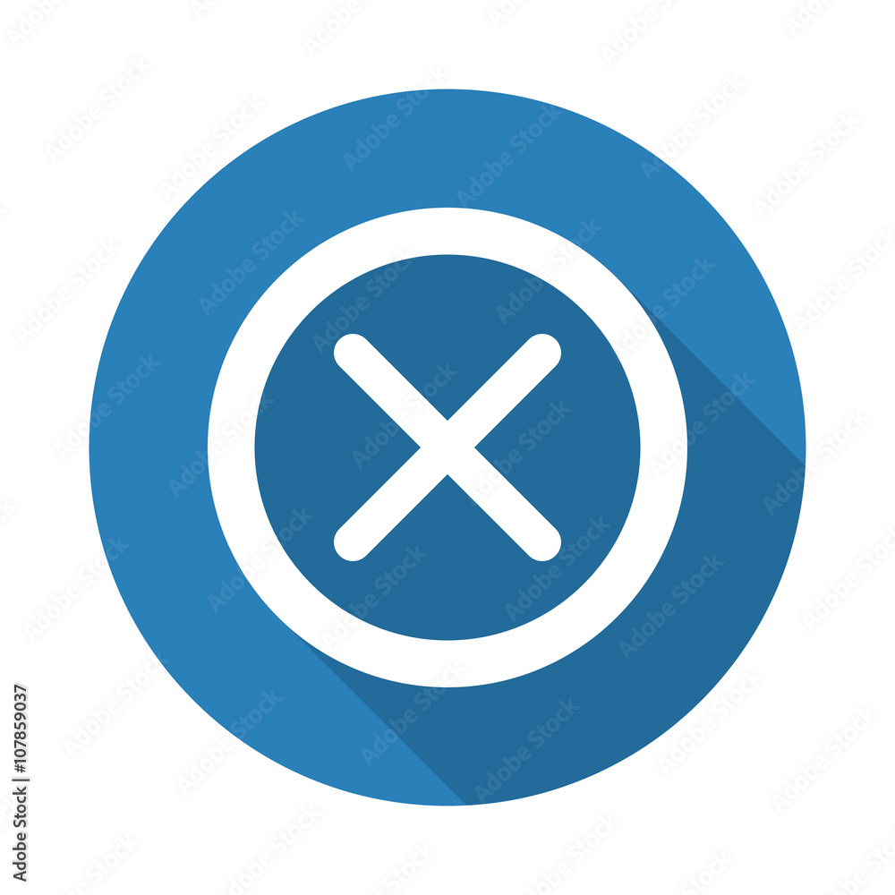 Flat white Cancel web icon with long drop shadow on blue circle Flat white Cancel web icon with long drop shadow on blue circle