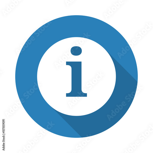 Flat white Information web icon with long drop shadow on blue ci