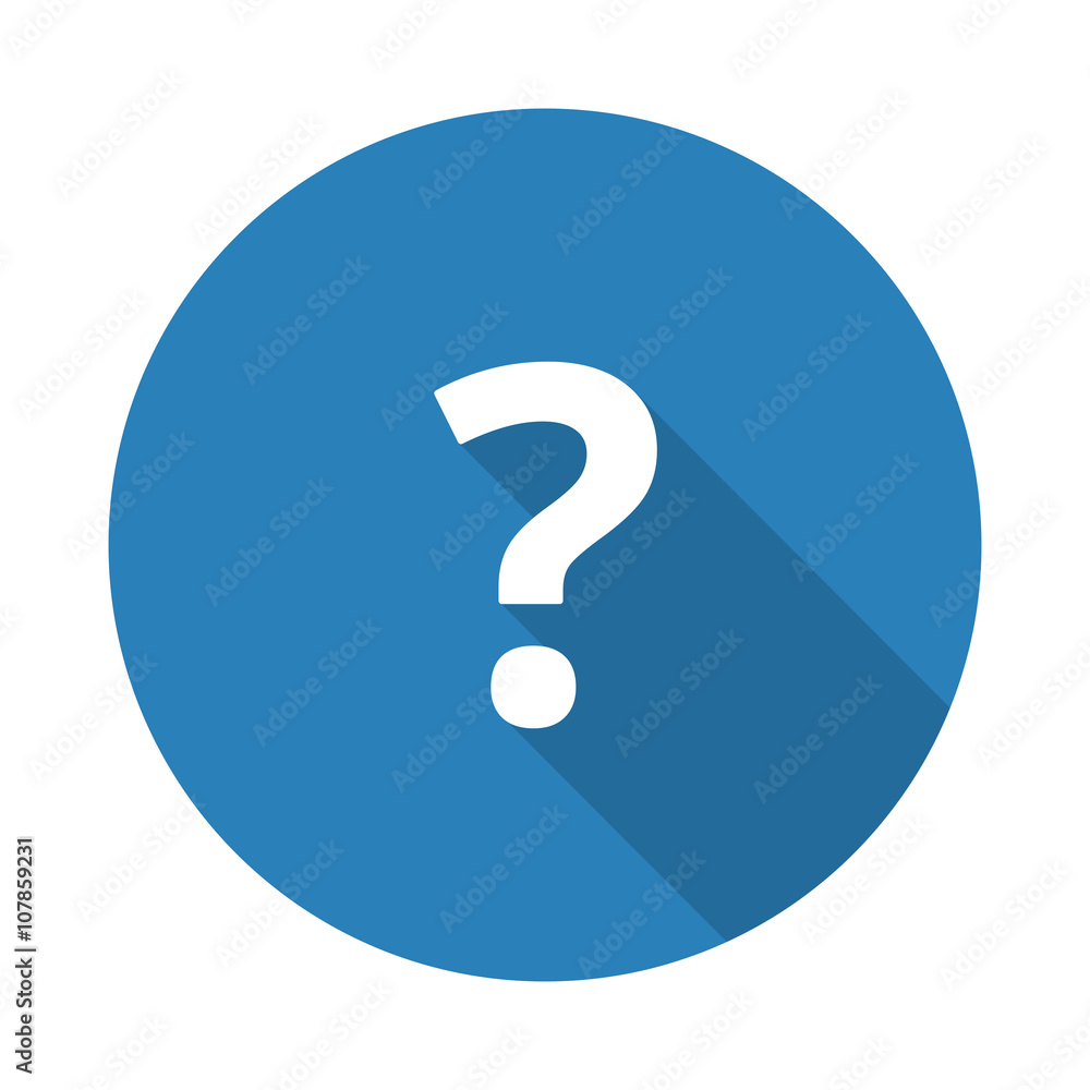 Flat white Question Mark web icon with long drop shadow on blue Flat white Question Mark web icon with long drop shadow on blue