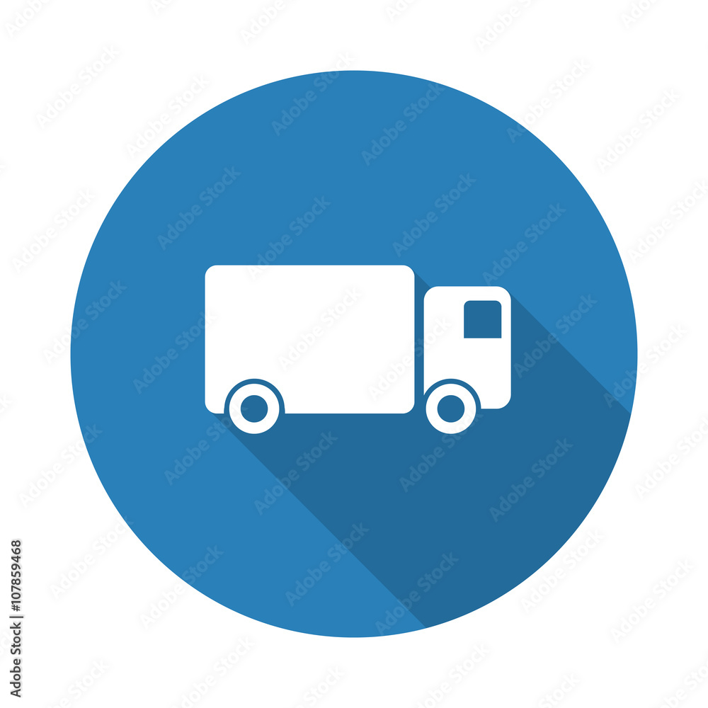 Flat white Delivery Truck web icon with long drop shadow on blue Flat white Delivery Truck web icon with long drop shadow on blue