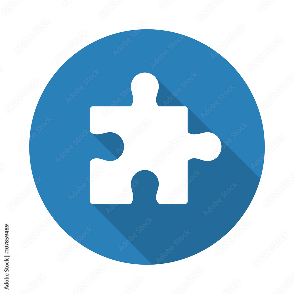 Flat white Puzzle web icon with long drop shadow on blue circle Stock  Vector | Adobe Stock