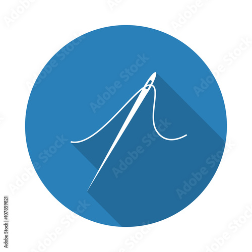 Flat white Needle web icon with long drop shadow on blue circle