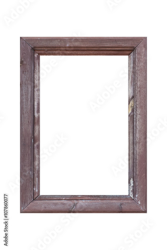 Empty vintage wood photo frame isolated on white background