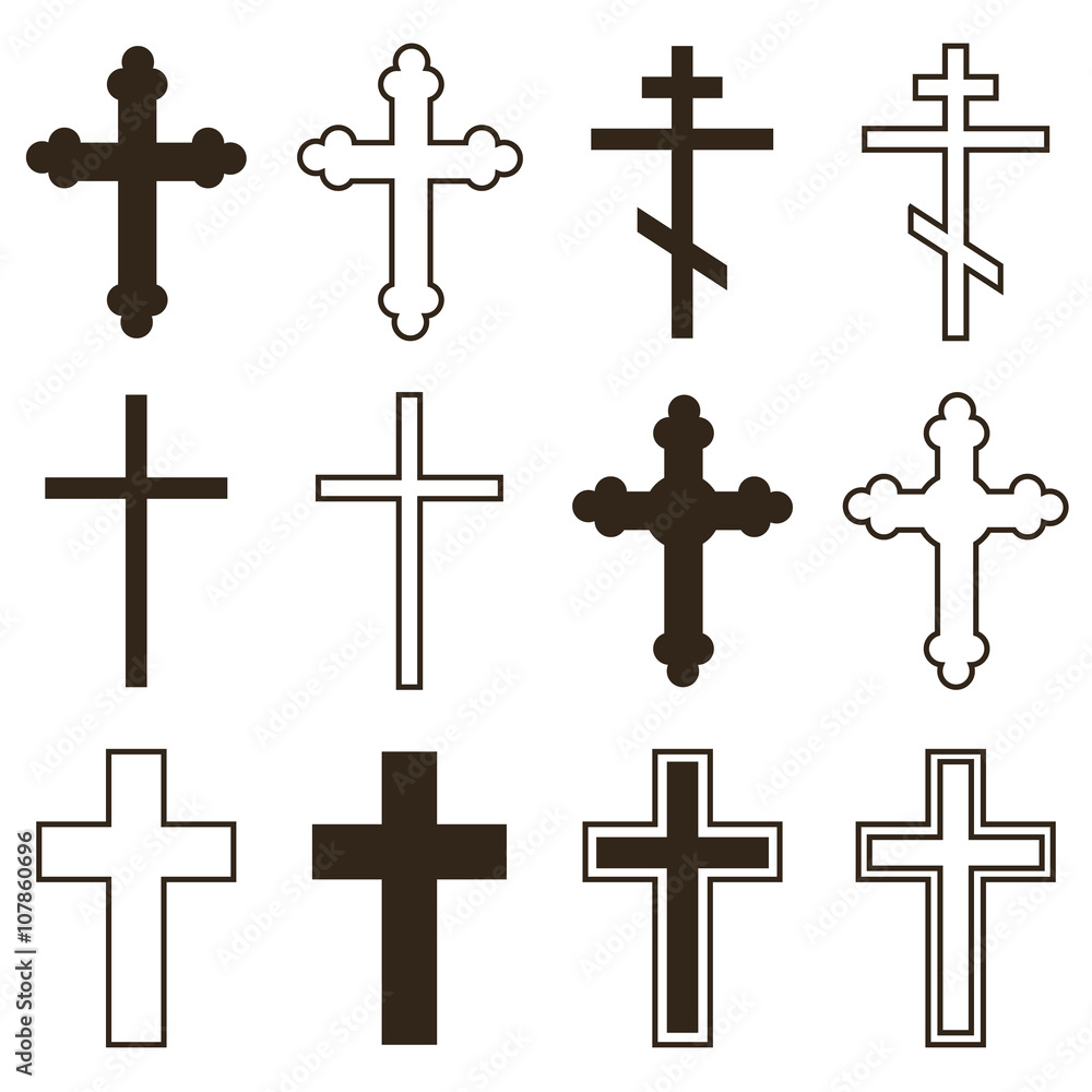Vecteur Stock Big set of christian orthodoxy crosses in different styles  and shapes isolated on white background. Cross as symbol of easter, faith,  death and resurrection. | Adobe Stock
