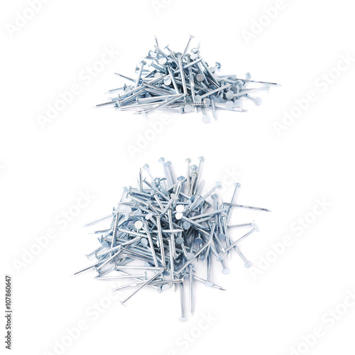 Set of pile of nails isolated over white background