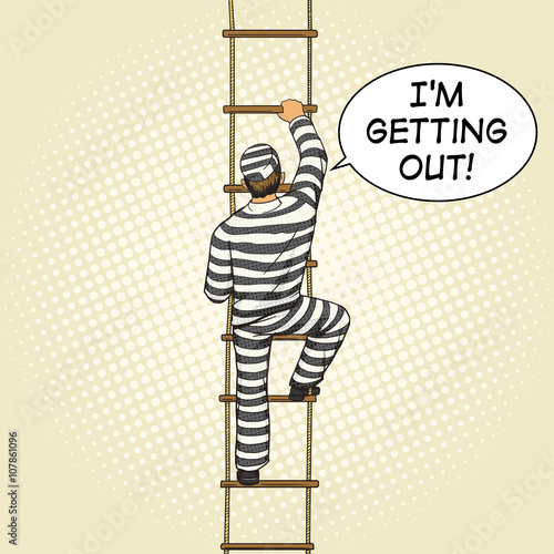 Prisoner crawling on a rope ladder pop art vector