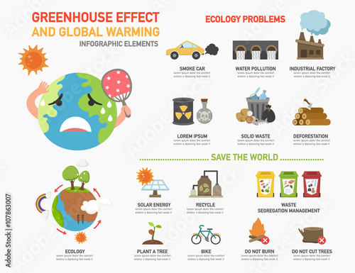 Greenhouse effect and global warming infographics.vector