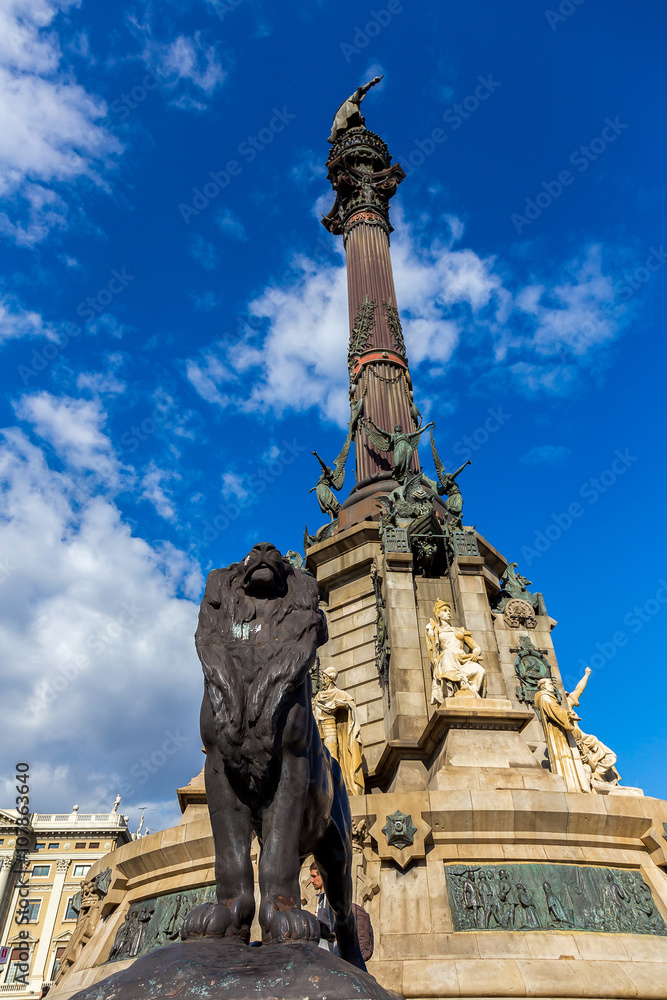 Columbus Monument at the waterfront in Barcelona, Catalonia, Spa