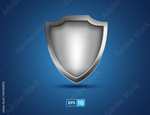 Empty silver shield on the blue background