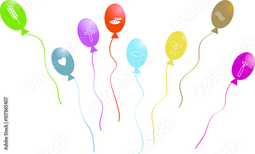 Colorful balloons with Catholic icons