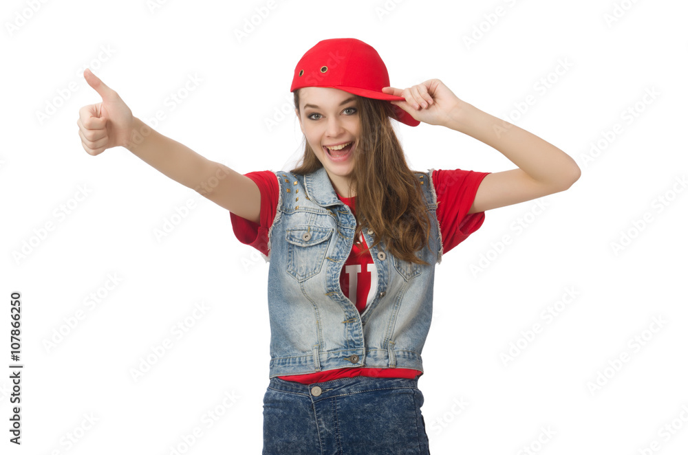 Pretty girl in jeans clothing isolated on white Pretty girl in jeans clothing isolated on white