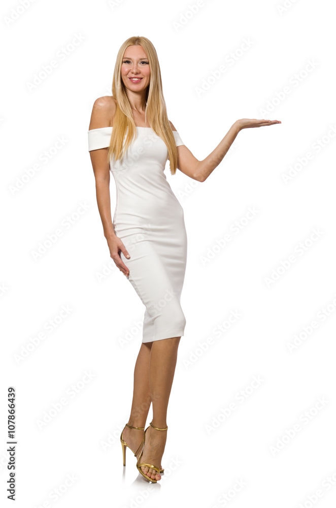 Young woman in elegant dress isolated on white Young woman in elegant dress isolated on white
