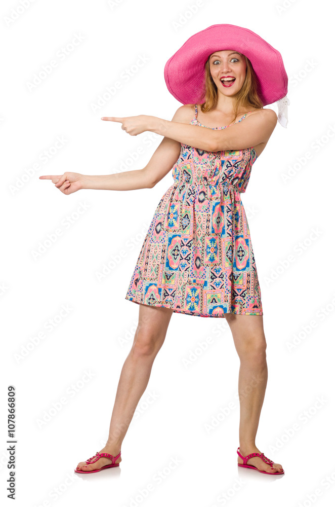 Girl in summer light dress and hat isolated on white Girl in summer light dress and hat isolated on white