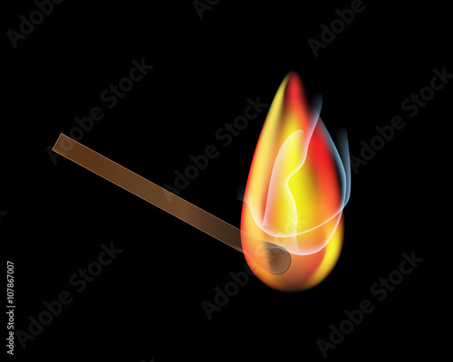 Vector burning match sticks on black background. Vector illustration