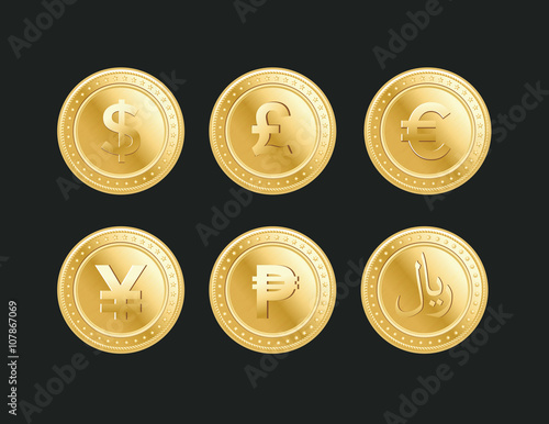 set of the currency golden isolated finance coin icons photo