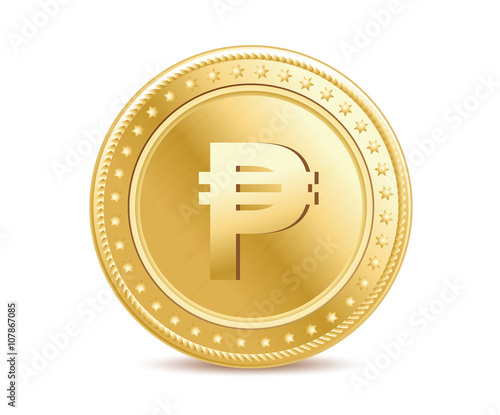 Golden isolated peso coin on the white background