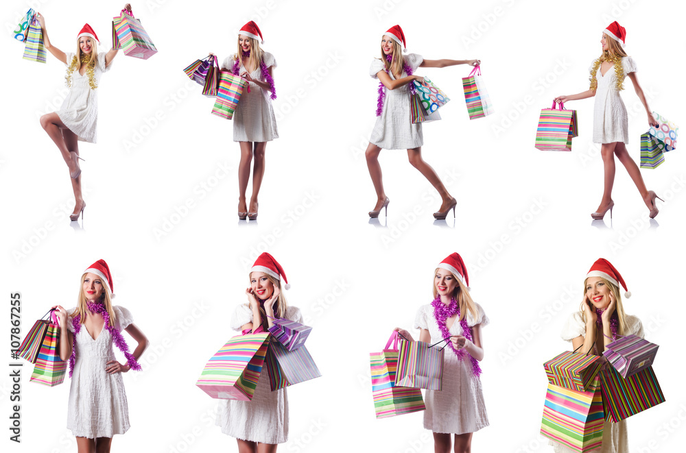Woman with shopping bags isolated on white Woman with shopping bags isolated on white