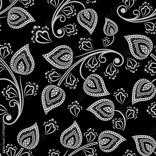 Seamless black and white floral pattern.