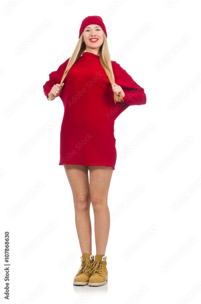 Pretty girl in red dress isolated on white Pretty girl in red dress isolated on white