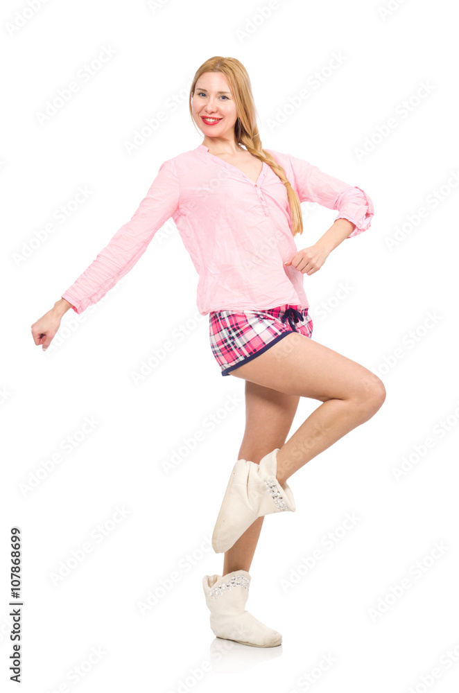 Pretty girl doing physical exercises isolated on white Pretty girl doing physical exercises isolated on white
