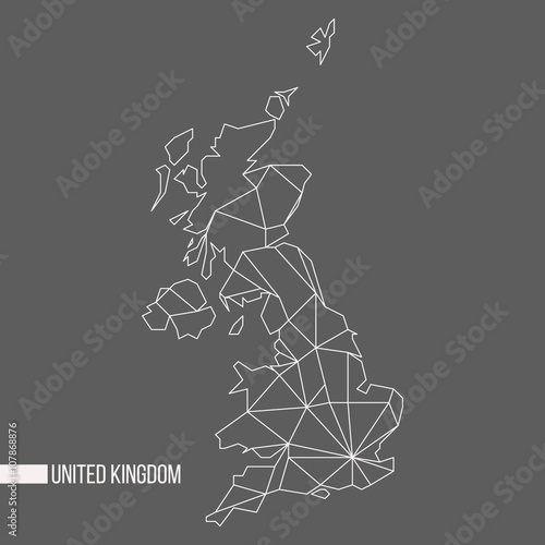 Abstract polygonal geometric United Kingdom, England, Scotland, Wales, Northern Ireland minimalistic map isolated on grey background