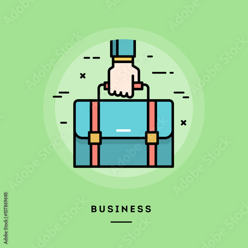 Hand holding a briefcase, flat design thin line banner, usage for e-mail newsletters, web banners, headers, blog posts, print and more
