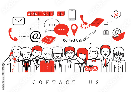 Business People-Contact Us-On White Background-Vector Illustration,
Graphic Design.Business Concept And Content For Web,Websites,Magazine Page,Print,Presentation Templates And Promotional Materials