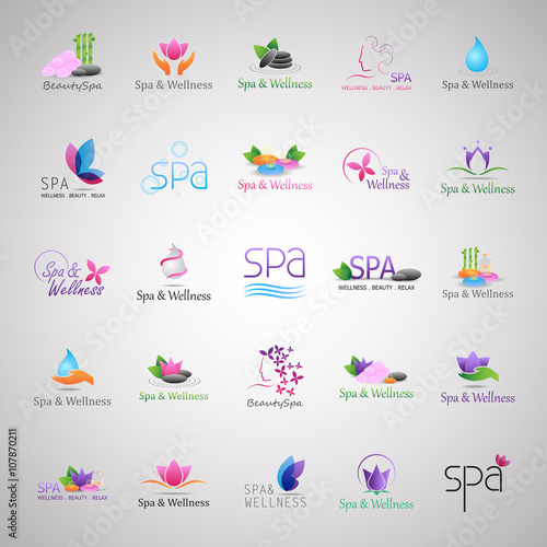 Spa & Wellness Icons Set-Isolated On Gray Background-Vector Illustration, Graphic Design.Collection Of Beauty And Health Icons.Concept Of Relaxation And Treatment Icons.For Web, Website