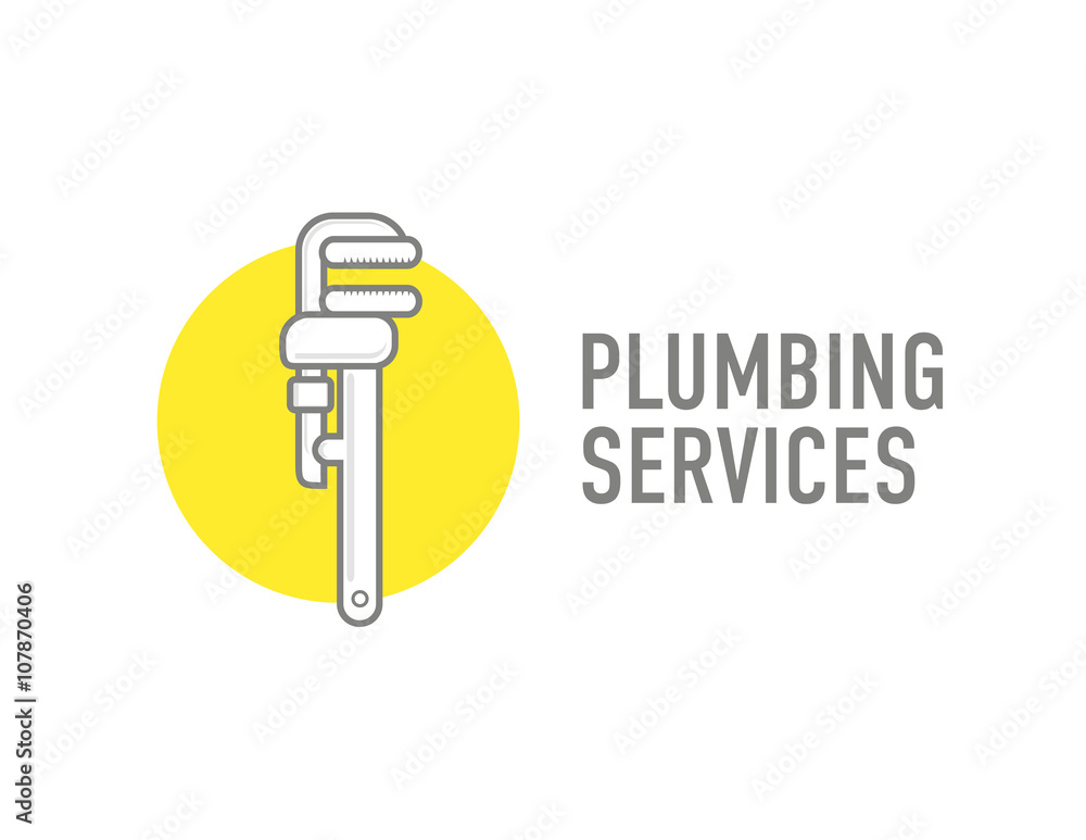 Plumbing repair wrench line flat icon. Logo concept for plumbers Plumbing repair wrench line flat icon. Logo concept for plumbers