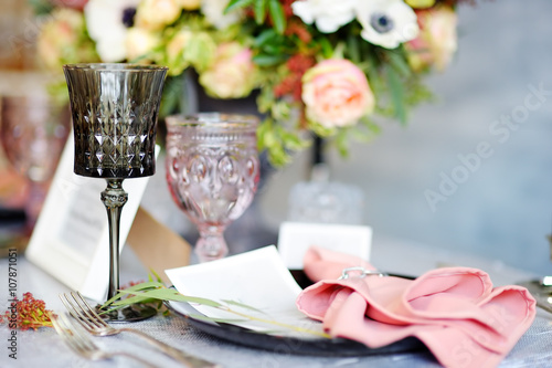 Table set for wedding reception