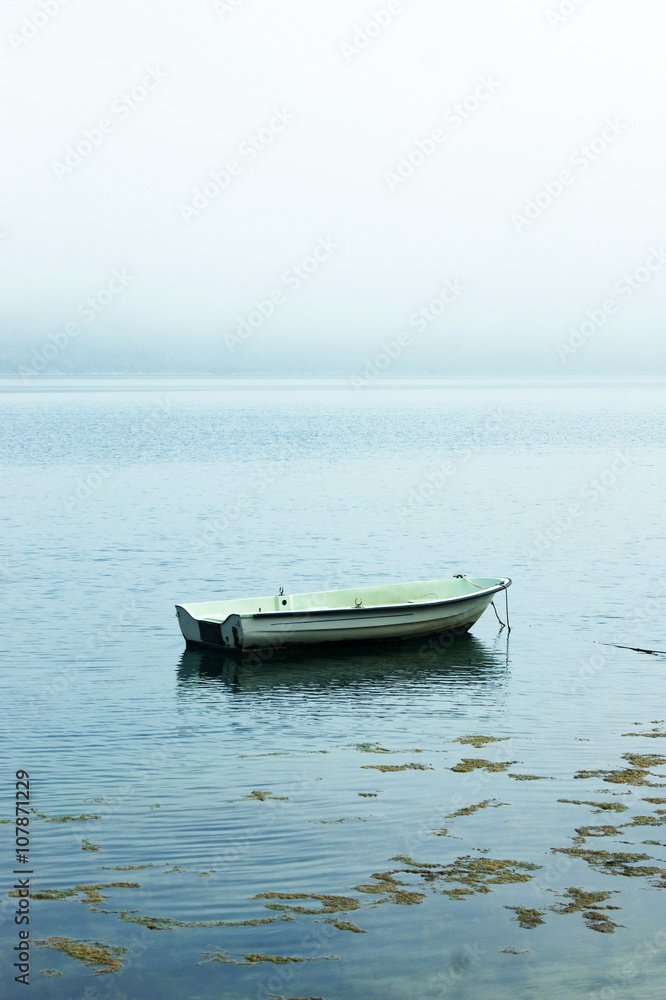 Morning landscape with a boat from Boka Bay Morning landscape with a boat from Boka Bay