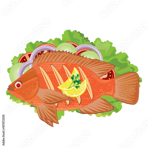 illustration. Fried Fish on a white background.