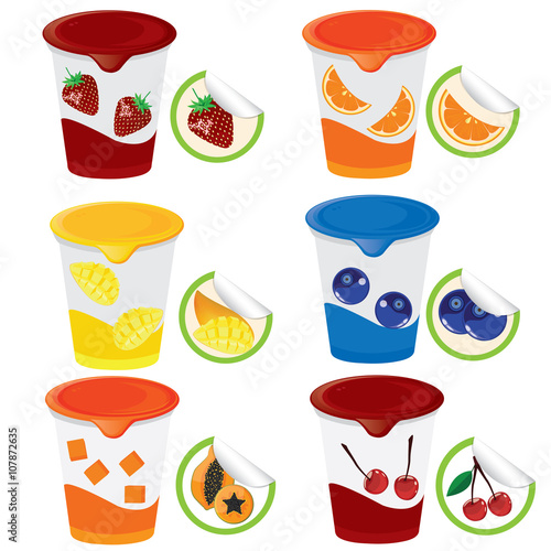 illustration. fruit yogurt on white background.