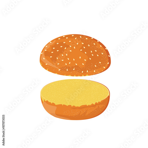 Hamburger bun on a white background. 