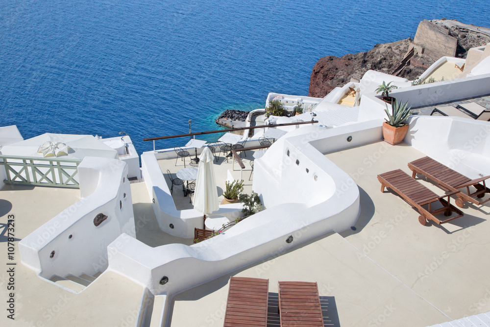 Santorini - The luxury resorts in Oia and the Amoudi harbor.