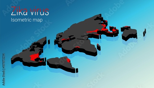 Zika virus infographic include transmission worldwide.  Isometric map concept.