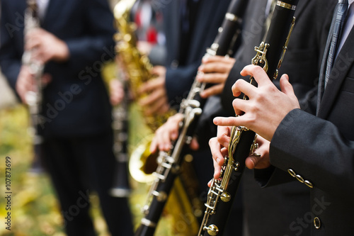 group of musicians playing the clarinet. photo