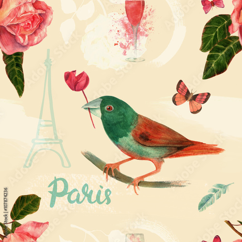  Vintage Paris  seamless background pattern with stylized drawing