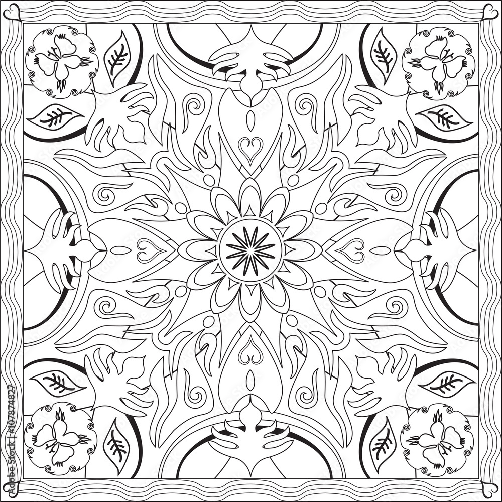 Obraz premium Page Coloriage pour Adultes Livre Design Motif Mandala Fleur Vecteur Illustration