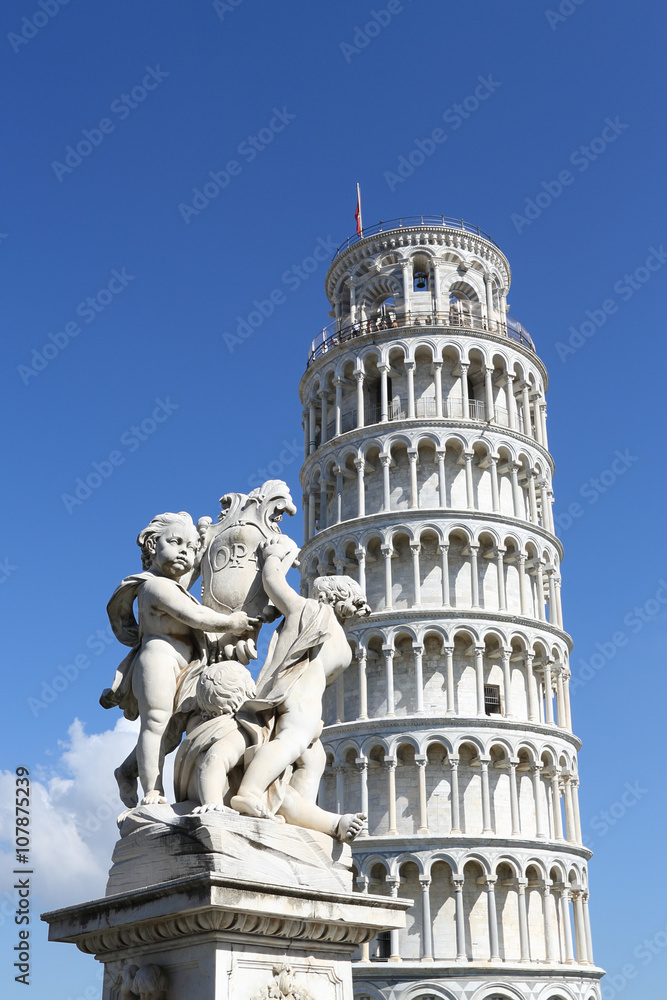 Tower of Pisa and statue