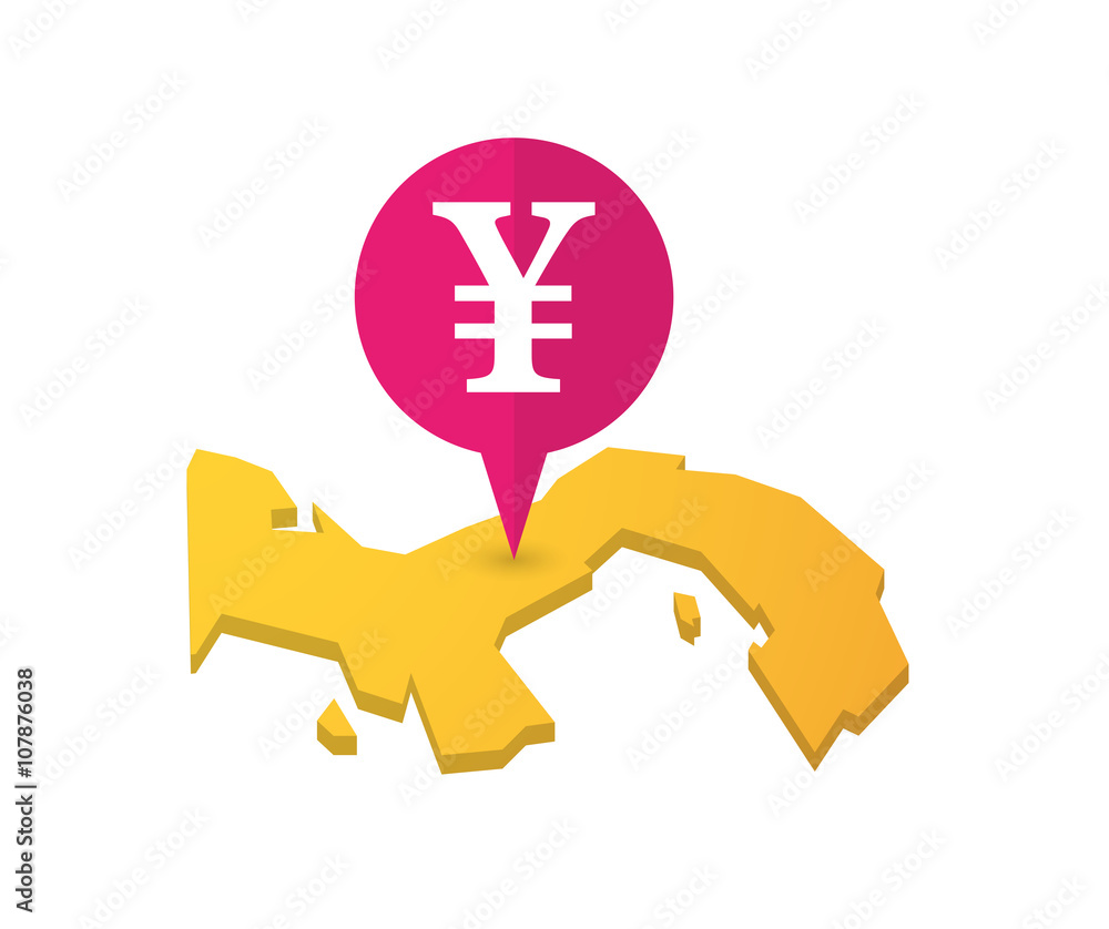 Map of Panama with a map marker and a yen sign