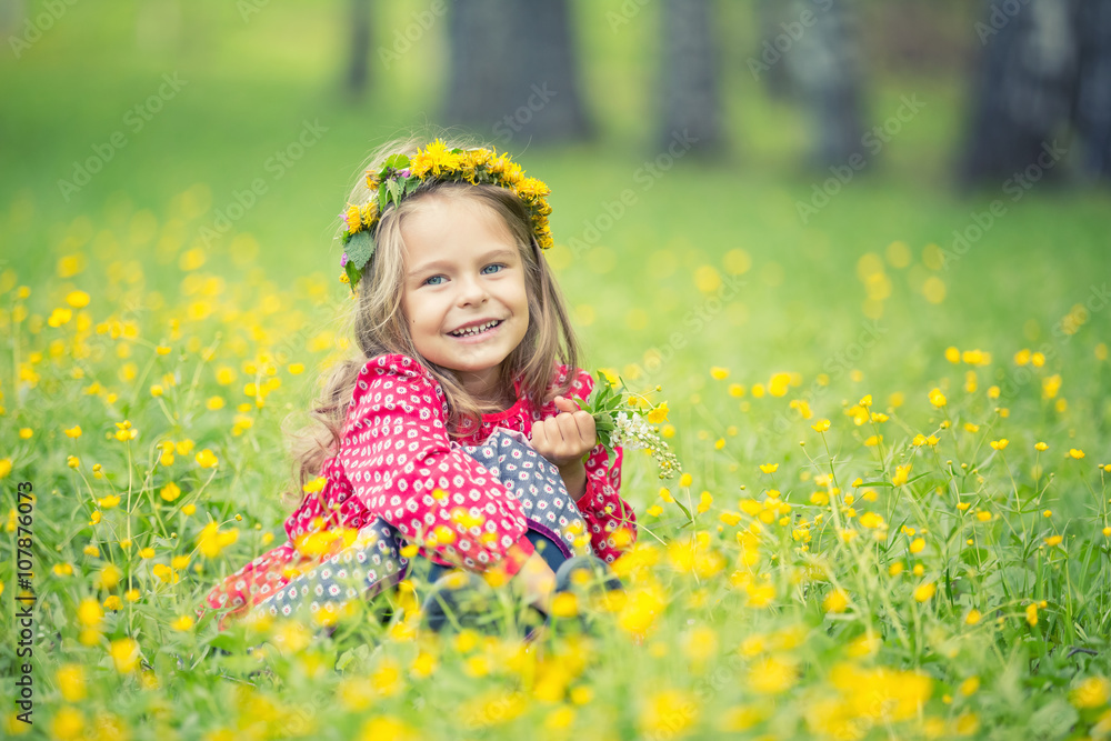 Portrait of happy little girl in spring park Portrait of happy little girl in spring park
