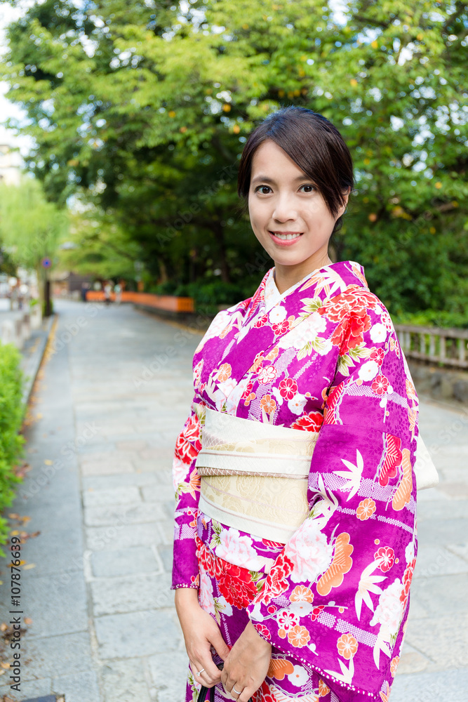 Woman wearing traditional kimono in Japan Woman wearing traditional kimono in Japan