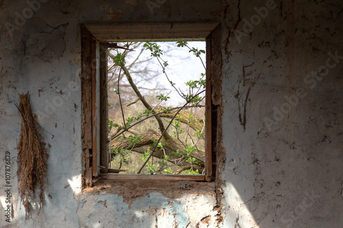 Empty window in old abandoned house