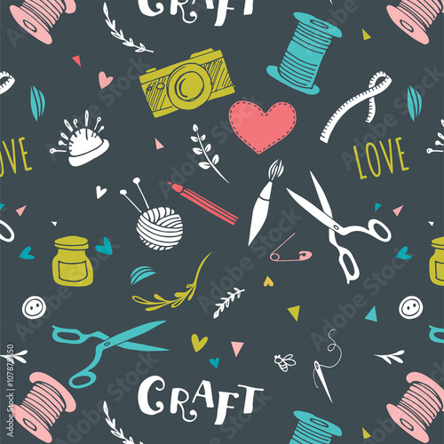 Handmade, crafts patterns and hand drawn background