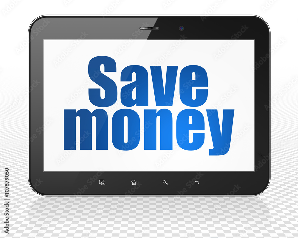 Banking concept: Tablet Pc Computer with Save Money on display Banking concept: Tablet Pc Computer with Save Money on display