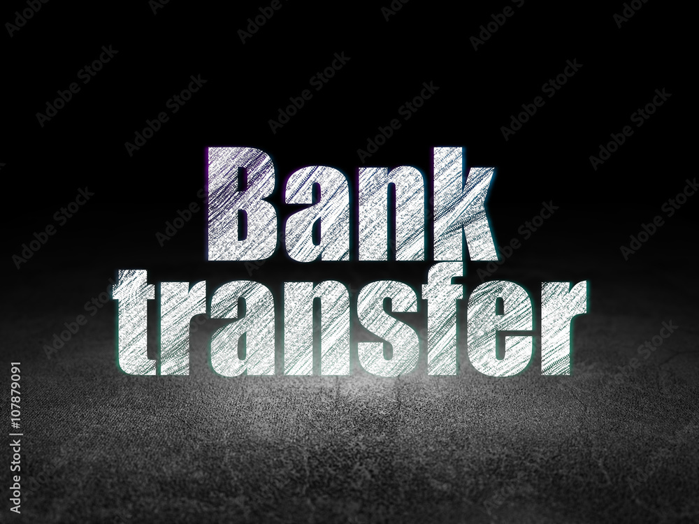 Naklejka premium Currency concept: Bank Transfer in grunge dark room