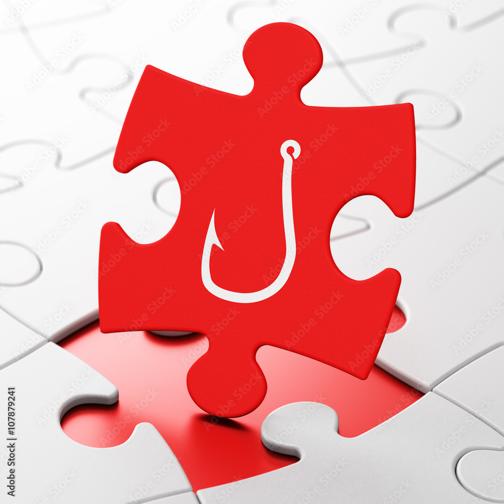 Safety concept: Fishing Hook on puzzle background Safety concept: Fishing Hook on puzzle background